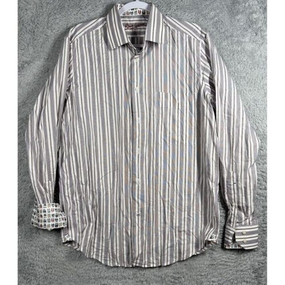 Robert Graham Long Sleeve Flip Cuff Medium Button Up stripe‎ Classic Fit Cotton